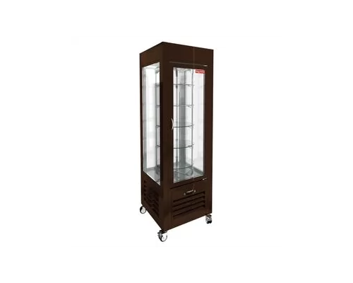 VRC 350 R Brown витрина охл. кондитерская., вращ. полки, на колёсах, коричневая, рамка в тон, HICOLD RUS